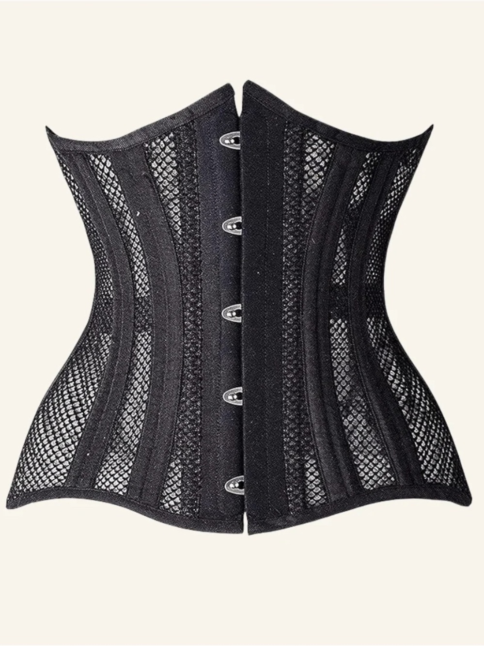 SHAPERX Black Mesh Cinching Waist Trainer Sculpting Shapewear Steel-Boned Corset